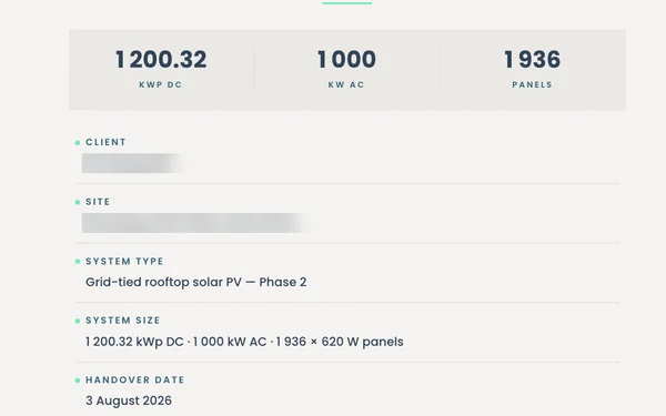 Client handover builder built by Lockhart, client details blurred