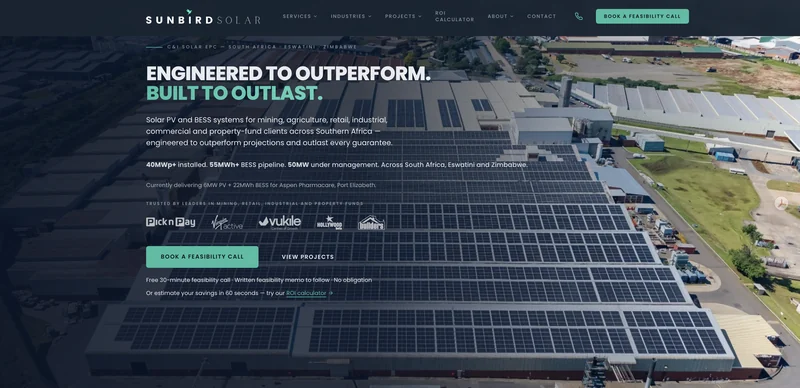 Sunbird Solar website home page